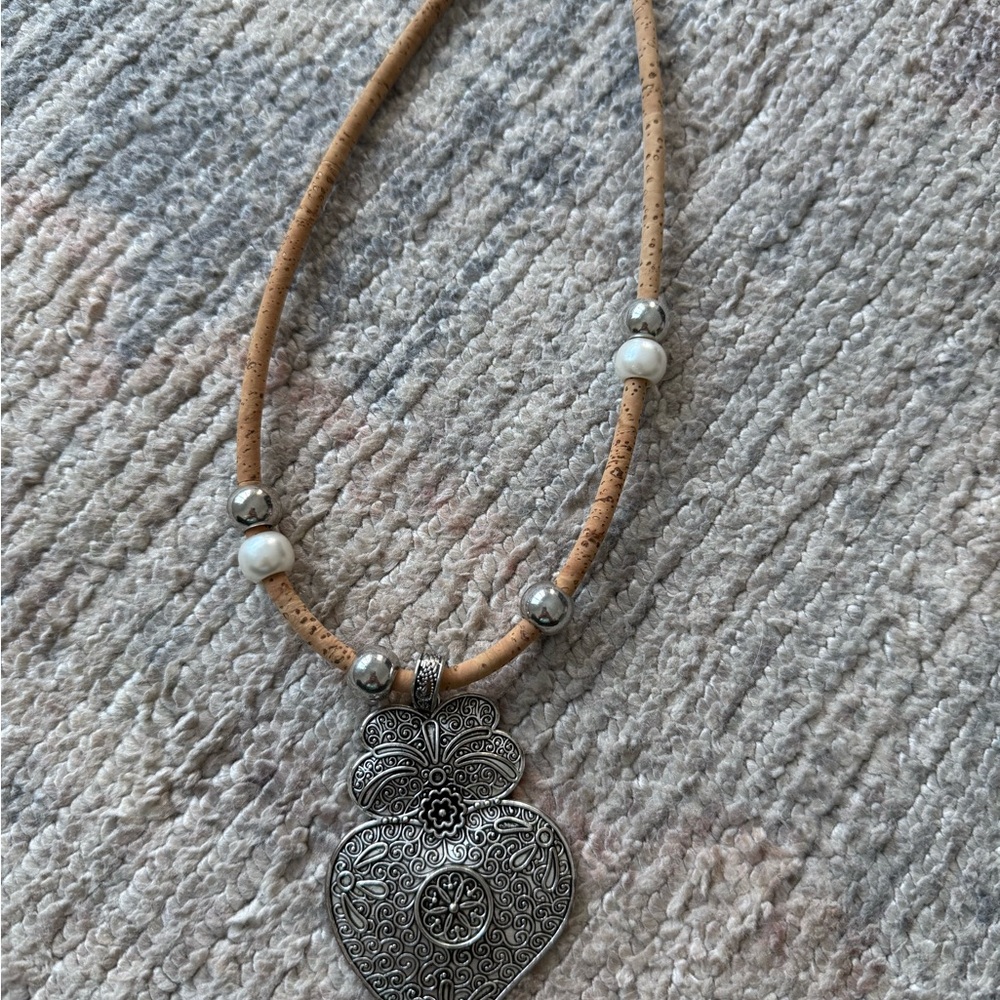 Silver Heart Pendant Necklace with Beads
